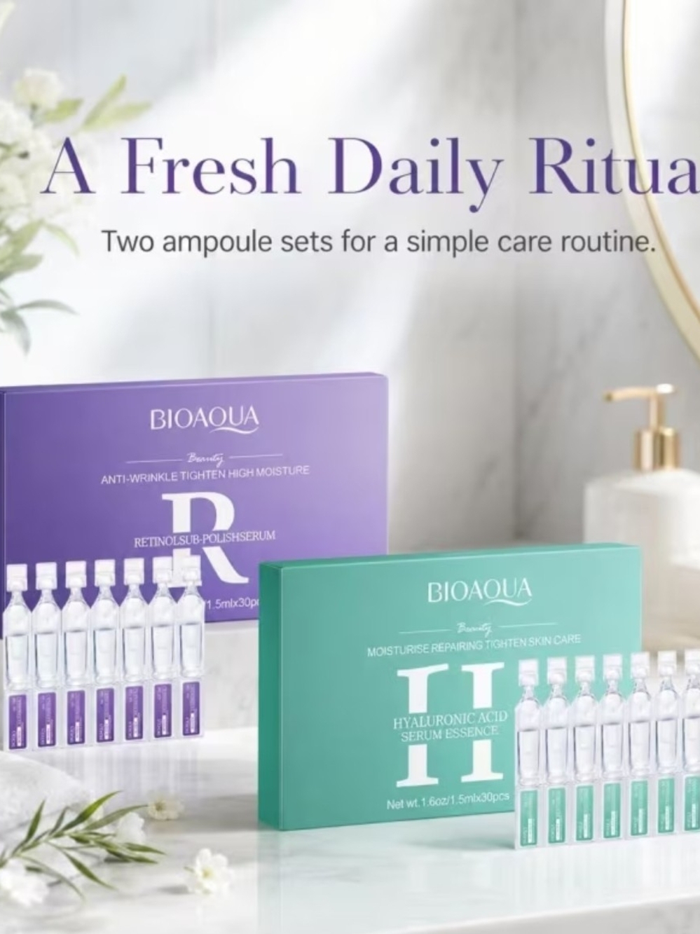 Aqua Hyaluronic Serum Ampoules — Teal & Purple Set